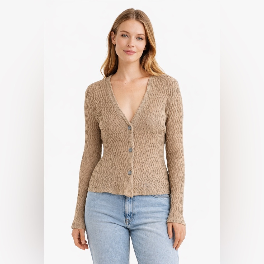H&M Beige Knit Cardigan Size S 100% Cotton 3 Button